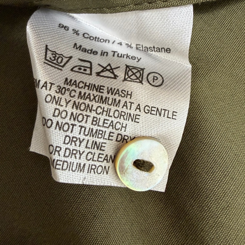 Cuyana Poplin Cotton Stretch Shift Dress Long Sleeve Pockets Olive Green Size L - Picture 11 of 13